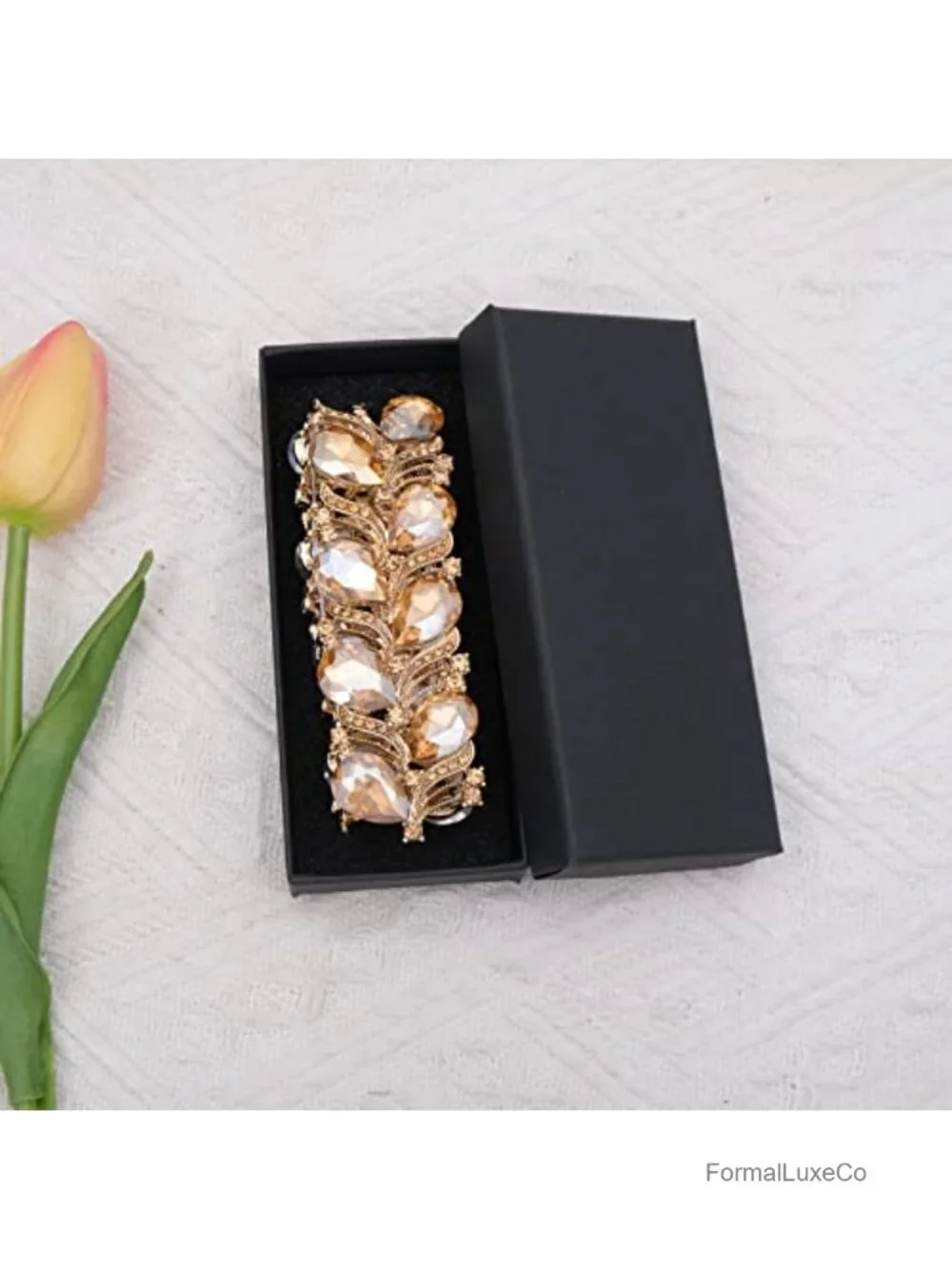Elegant Stretch Bangle Bracelet Crystal Wide Statement for Women Party Prom